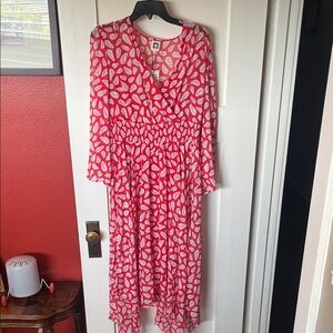 Anne Klein Red and White Long Sleeve Dress